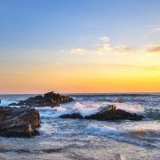 Waves crashing over rocks at Gangneung