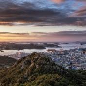 Gentle sunset over Yudalsan mountain, in the port town of Mokpo South Korea