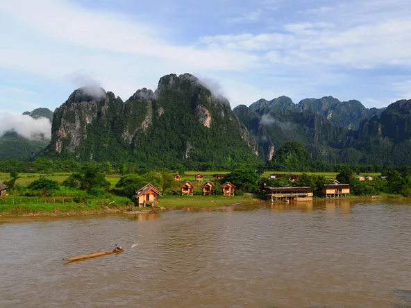 Houses on banks of river