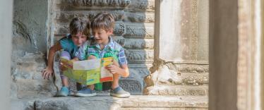 Children taking part in Angkor Thom scavenger hunt