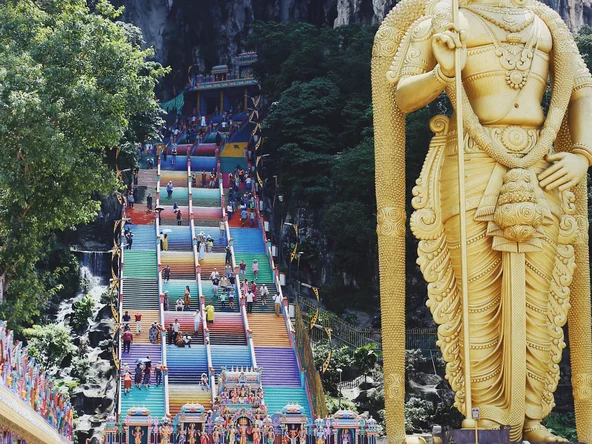 Colourful steps leading up to the Batu Caves, Malaysia