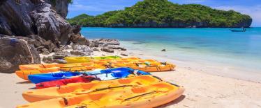 Kayaks on the beach at Ang Thong Marine Park 