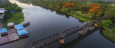 Aerial view of the bridge over the River Kwai 
