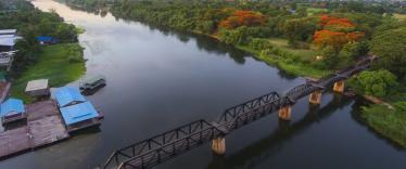 Aerial view of the bridge over the River Kwai 