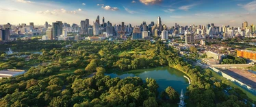 Aerial view of Lumpini Park in Bangkok, Thailand 