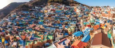 Colourful houses on hillside in Busan, South Korea 