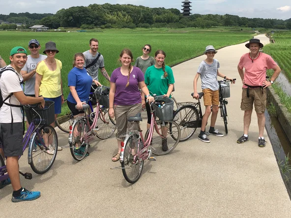 Group cycling tour through rice fields of Hida, Takayama 