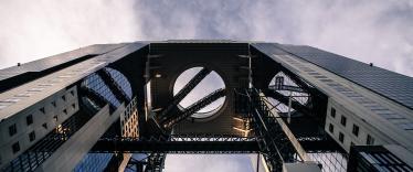 Looking directly up at Umeda Sky Building in Osaka 