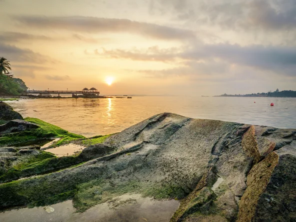 Sunset over jetty on Pulau Ubin island