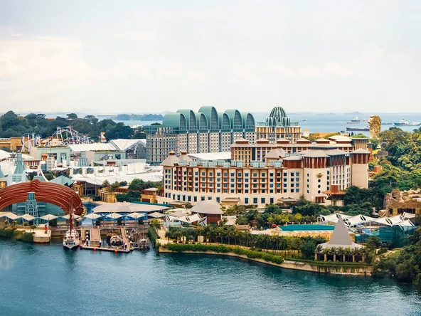 View of theme park and resort buildings on Sentosa Island