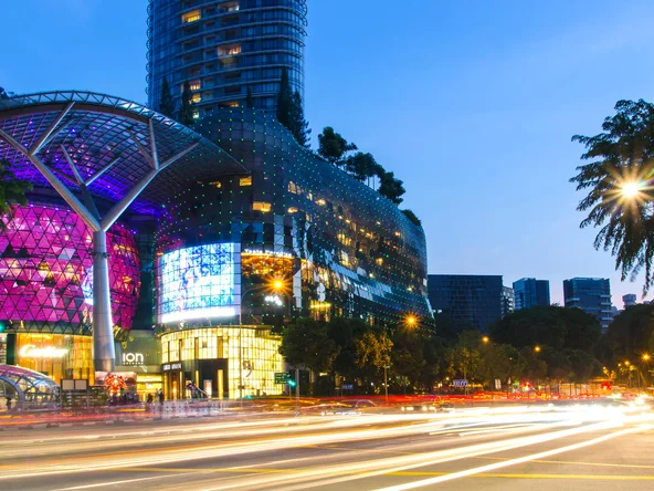 Fast car lights on Orchard Road, Singapore 