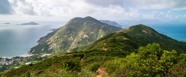 View from the top of the Dragon's Back Trail looking down at the sea