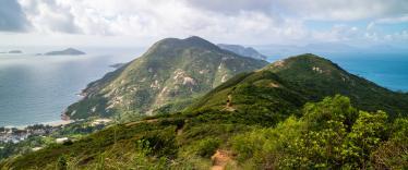 View from the top of the Dragon's Back Trail looking down at the sea