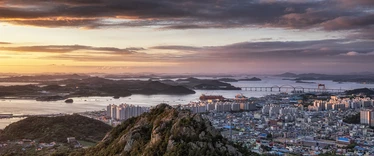Gentle sunset over Yudalsan mountain, in the port town of Mokpo South Korea