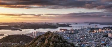 Gentle sunset over Yudalsan mountain, in the port town of Mokpo South Korea