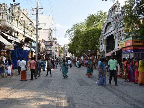 A lively street in Madurai, India