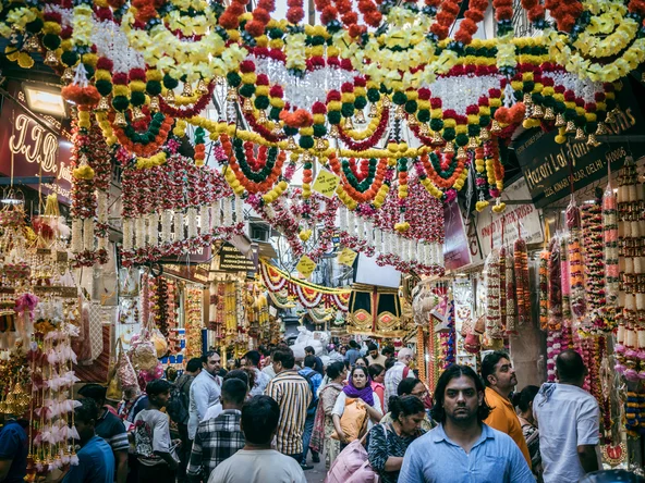 Busy colourful street in India