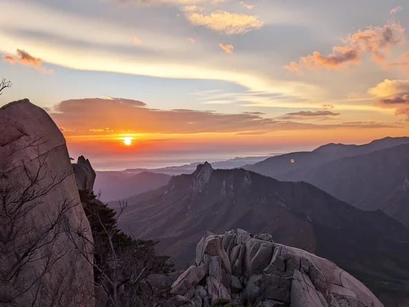 The view of the sunrise after a morning hike up Seoraksan National Park trails