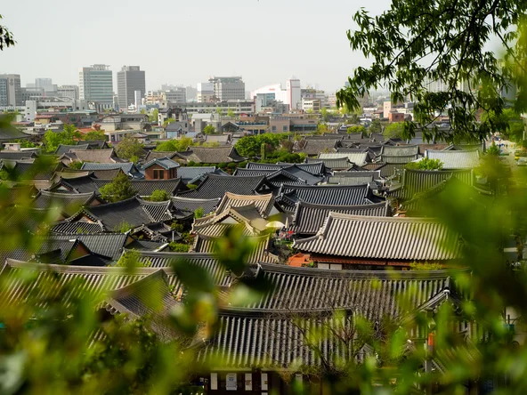 A view of traditional hanok roofs over Jeonju 