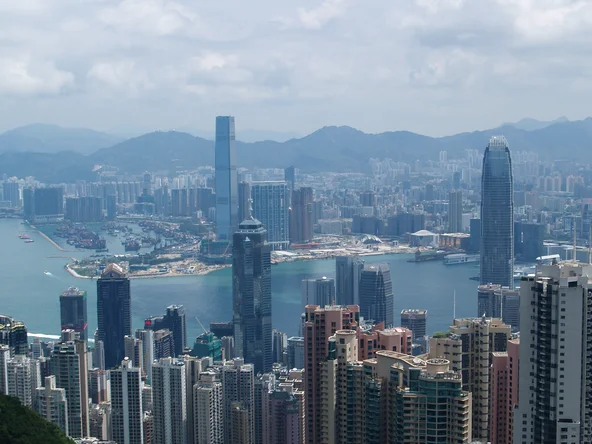 City skyline view of Hong Kong with hills in the background