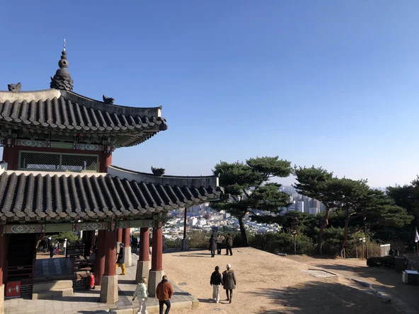 The view of a temple over the city of Suwon