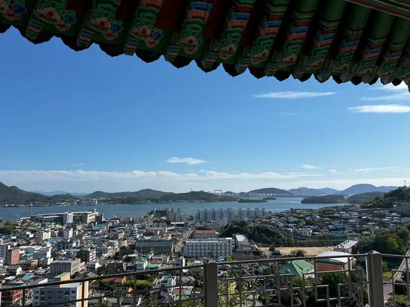 View over Mokpo, South Korea from under a traditional hanok roof