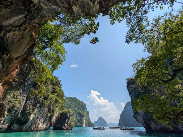 Limestone cliff faces covered in trees