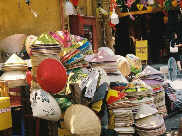 Conical hats on a street market