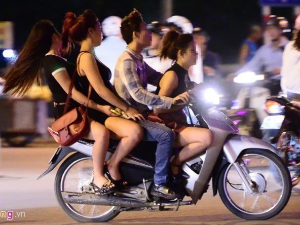 Cruising at night on a motorbike