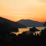 Sunset over islands and beaches of Malaysia 