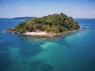 Aerial view of Krabey Island Six Senses resort