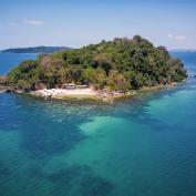 Aerial view of Krabey Island Six Senses resort