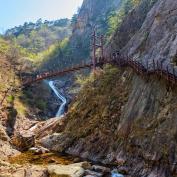 Footbridge over gorge next to Biryong Falls Waterfall in Seoraksan National Park