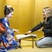 Playing drinking games with a maiko in a yellow room in Kyoto