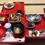 Trays of vegetarian Japanese food at Koya temple