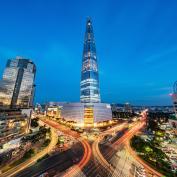 Panoramic view of Seoul streets and skyscrapers at night