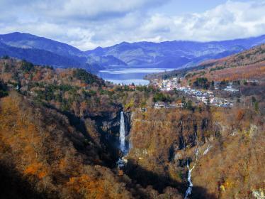 View of waterfall in Nikko in autumn