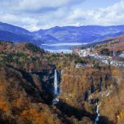 View of waterfall in Nikko in autumn