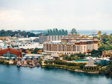 View of theme park and resort buildings on Sentosa Island