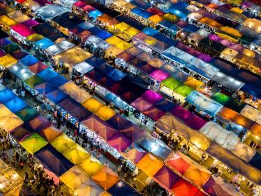 Coloured market stalls