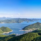 Group of islands surround Hallyeohaesang National Marine Park near Busan South Korea