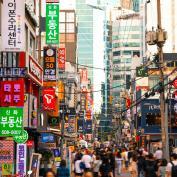 Crowded downtown image of central Seoul in South Korea