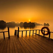 Deck of Lan Ha Bay cruise at sunrise 