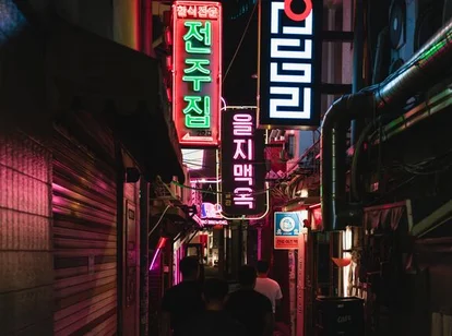 Euljiro bars and illuminated street signs in Seoul