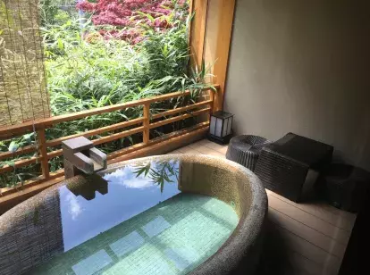 A private onsen hot spring bath in accommodation in Hakone