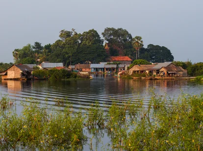 Tonle Sap floating village Cambodia after rainy season