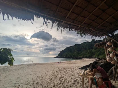 A sheltered beach bar in Thailand during wet season 