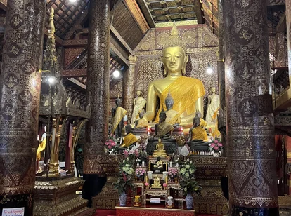 The inside of a buddhist temple in Laos during rainy season