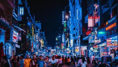 Night time street scene in Ho Chi Minh City