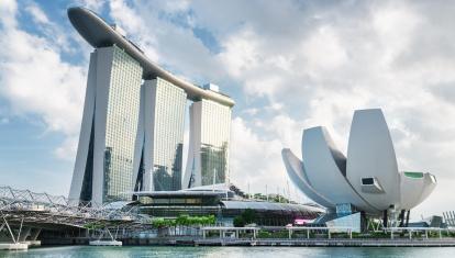 Marina Bay Sands Hotel and lotus shaped art museum building